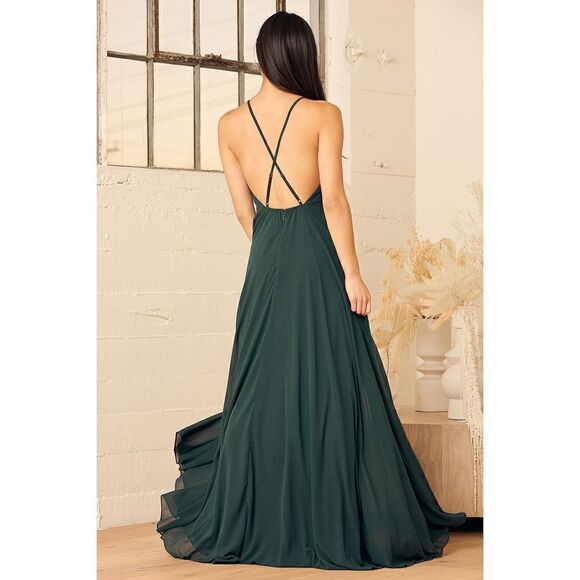 NWT Lulus Mythical Kind of Love Dark Green Maxi Dress size M - Picture 2 of 8